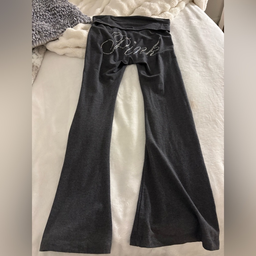 pink charcoal bling flared leggings